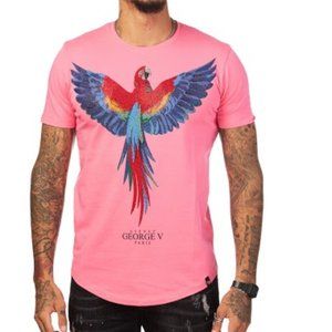 Avenue George V Paris Men's Pink T-Shirt Parrot Flying bird Rhinestone Large